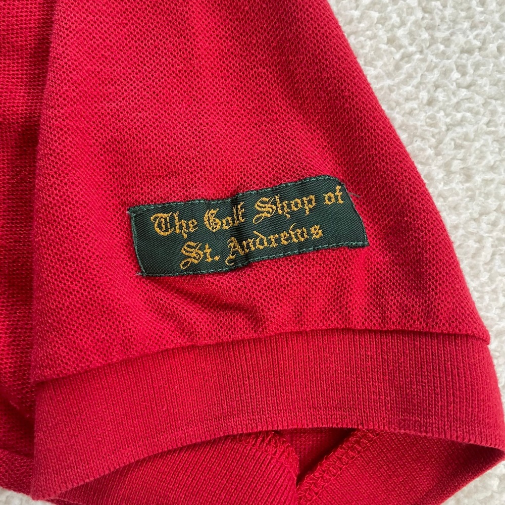 90s Vintage Old Course St. Andrews Scotland Golf Red Polo Shirt Mens Large Crest - Picture 5 of 12